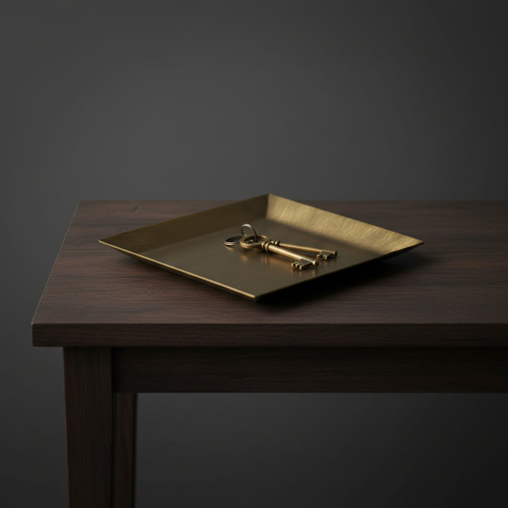 Antique Brass Tray, Square, 4.25 in.