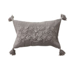Embroidered Flower Lumbar Pillow with Tassels, Taupe, 20 X 12 in. 1