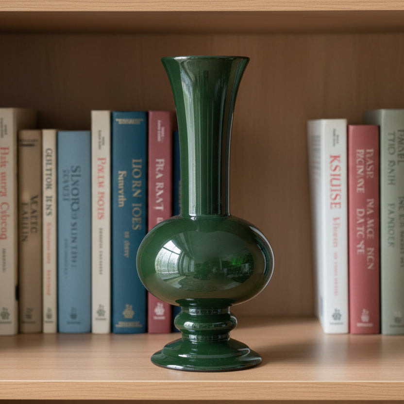Rounded Vase w/ Pedestal Base Green Electroplating, 14 in.
