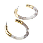 White Acetate Hoop Earrings with Gold Accents, 40mm, featuring a stylish blend of white acetate and polished gold for a chic jewelry gift from Knotty and Board. 1