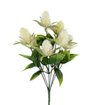 Thistle Centerpiece Accent, White, 12 in. featuring realistic white thistle flowers with green leaves, perfect for adding natural charm to home decor or gifts from Knotty and Board. 1