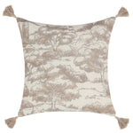 Stonework Pillow, Natural, 22 X 22 in. featuring a neutral tree pattern with tassels on each corner, perfect for adding cozy decor and charm from Knotty and Board. 1