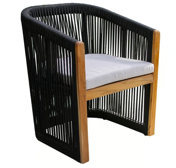 Teak & Black Rope Dining Chair, 25 X 25 X 30.5