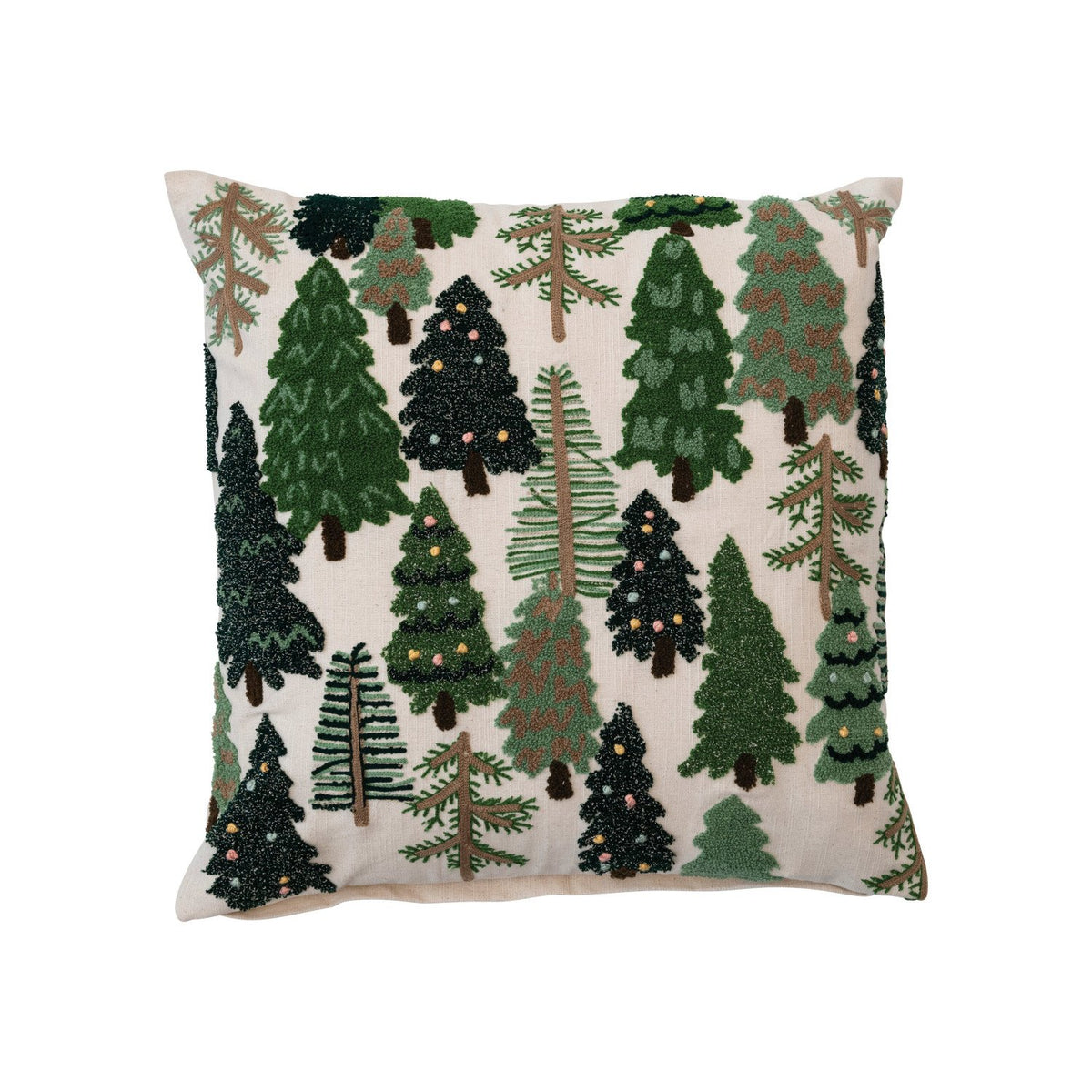 Square Embroidered Pillow with Trees & French Knots, 20