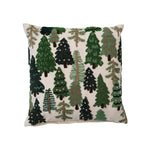 Square Embroidered Pillow with Trees & French Knots, 20