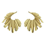 Pair of elegant gold Vintage-Inspired Wing Drop Earrings with detailed feather textures, perfect for unique jewelry gifts and stylish decor accents from Knotty and Board. 1