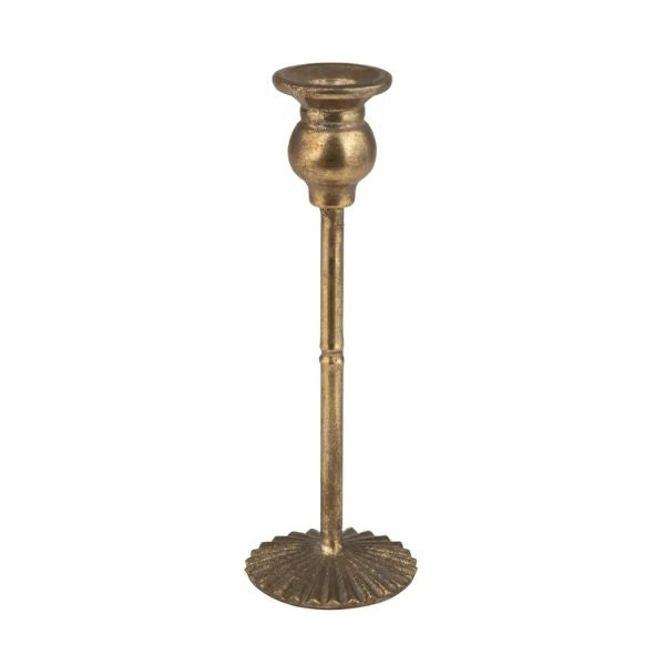 Metal Taper holder with Fluted Base, Antique Gold, 9.25 in.