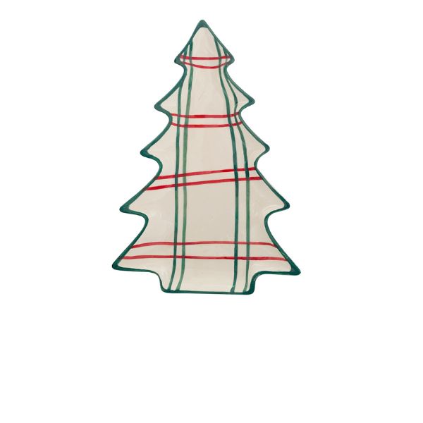 Ceramic Tree Shaped Plates w/ Stripe Pattern, Cream, 10 in.