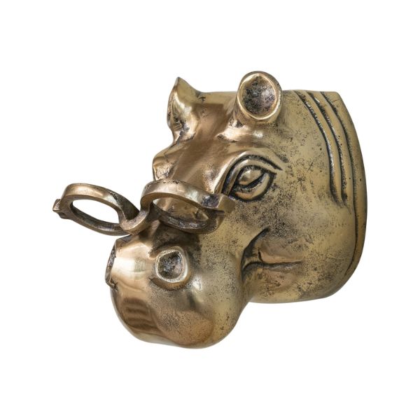 Brass Wall Mount, Hippo Head with Eyeglasses, 7 X 8.5 X 8.75"