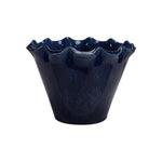 Ruffled Edge Stoneware Planter, Blue, 10.25 X 7.5 in. featuring a glossy deep blue finish with a charming ruffled edge, perfect for adding stylish decor to any room from Knotty and Board. 1