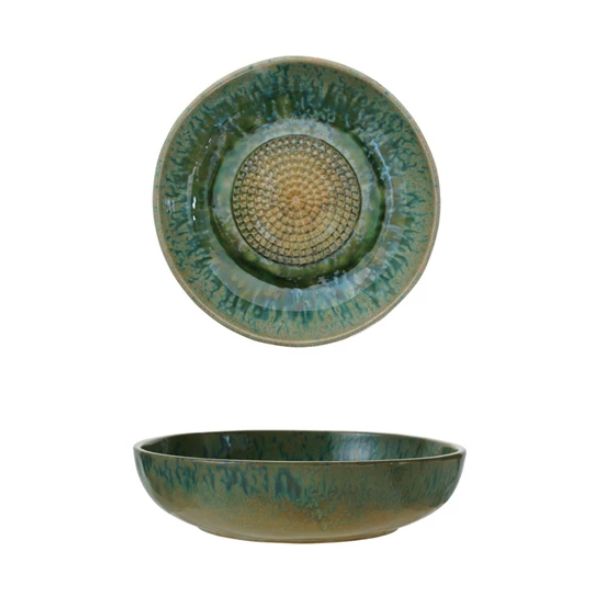 Stoneware Garlic/Ginger Grater Bowl, Green & Blue, 12.25 X 3 in., ceramic kitchen grater bowl with textured center for grating garlic or ginger, perfect for gifts and decor from Knotty and Board.