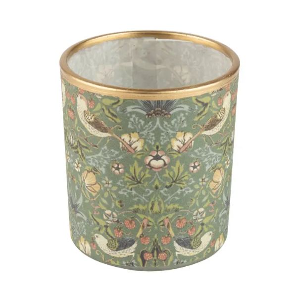 Morris Bird & Floral Print Paper Glass Votive, Green and Gold, 3 in.