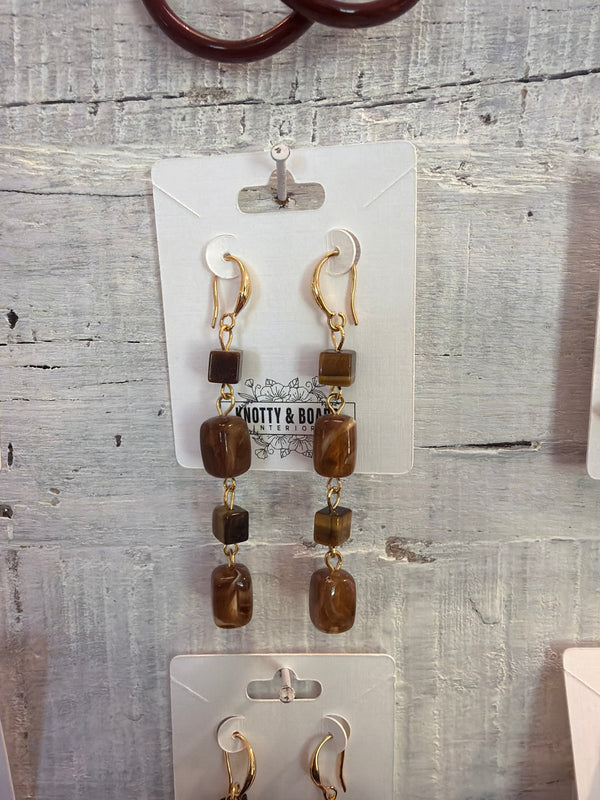Artisan Long Tassel Drop Earrings with Tiger Eye