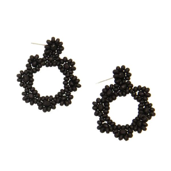 Bead Scalloped Boho Earrings, Black