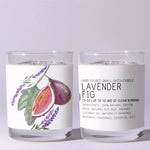 Just Bee Lavender Fig Candle - 7 oz in clear glass with illustrated fig and lavender design, offered by independent brick and mortar Knotty and Board for home decor and gifts. 3