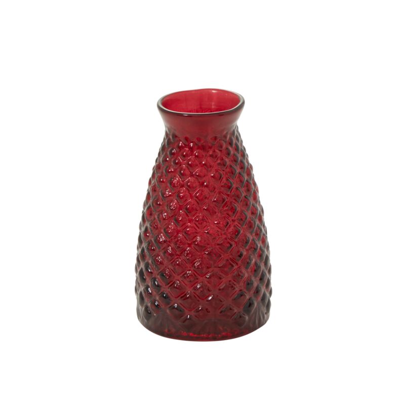 Red textured glass vase with a diamond pattern, suitable for decor and gifts, called Currant Vase 6.5