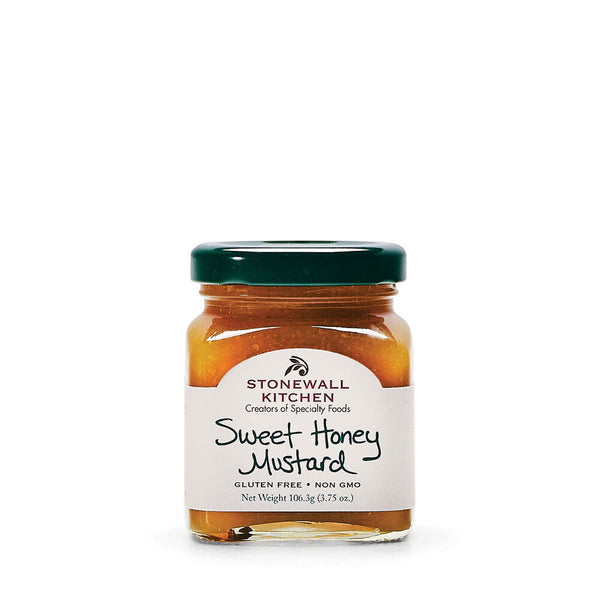 Stonewall Kitchen Sweet Honey Mustard 3.75 oz jar with green lid, a gluten-free, non-GMO specialty food perfect for kitchen dining and entertaining, available at Knotty and Board.
