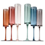 Khen Champagne Flute Stemmed Glasses, Set of 6, Muted Rainbow featuring delicate, tall glassware in soft gradient colors, perfect for elegant dining and entertaining decor from Knotty and Board. 1