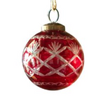 Red Glass Etched Ball Ornament, Assorted Designs, 4 in. 4