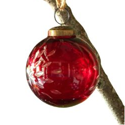 Red Glass Etched Ball Ornament, Assorted Designs, 4 in.