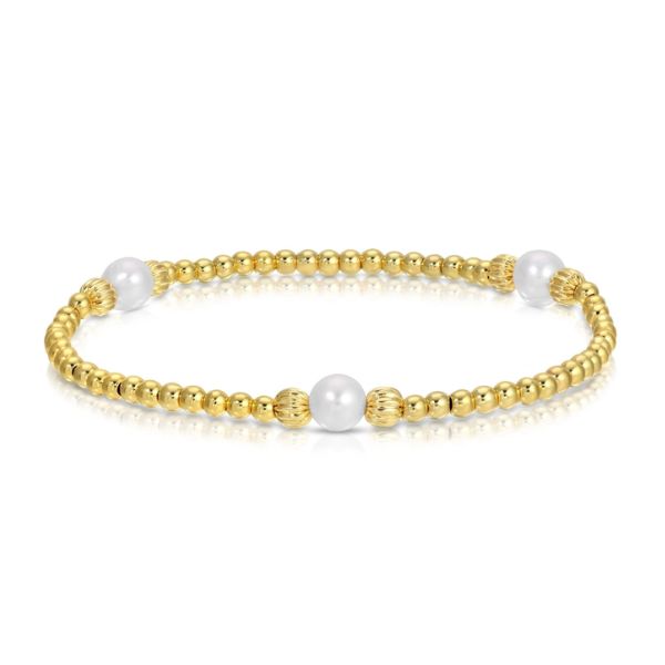 Stretch Bead with Pearls Bracelet, 3mm, Gold