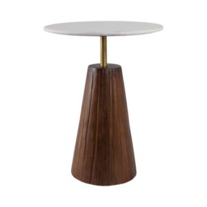Marble Top Accent Table with Fluted Base, White and Brown, 22 x 17 in.