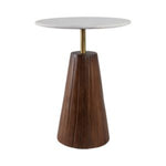 Marble Top Accent Table with Fluted Base, White and Brown, 22 x 17 in. 1