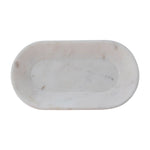 Oval Marble Tray, White smooth decorative kitchen tray ideal for serving or organizing candles and gifts, featuring elegant marble design from Knotty and Board. 1