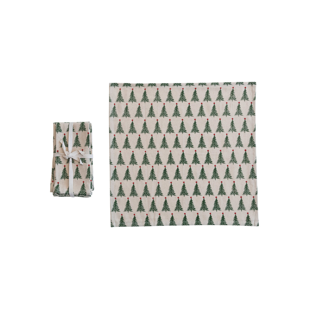 Stonewashed Napkins with Christmas Tree Pattern, Set of 4, 18