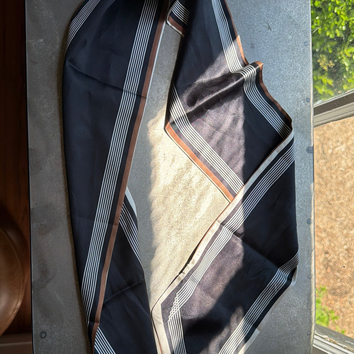 Striped Border Scarf, Black and White, 145 X 13 in.