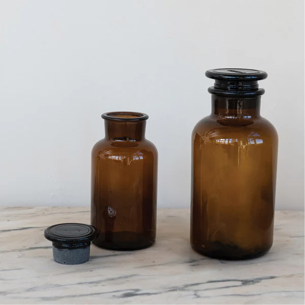 Glass Bottle with Stopper, Brown, 16 oz