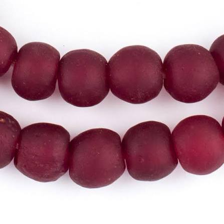 Deep Red Recycled Glass Beads, 14 mm