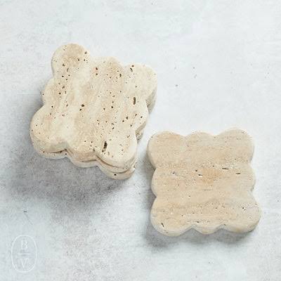 Travertine Coaster w/ Scalloped Edge Set