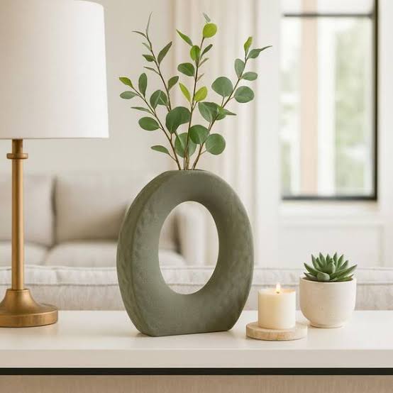 Stoneware Textured Open Cut-Out Vase, Green, 10 in.