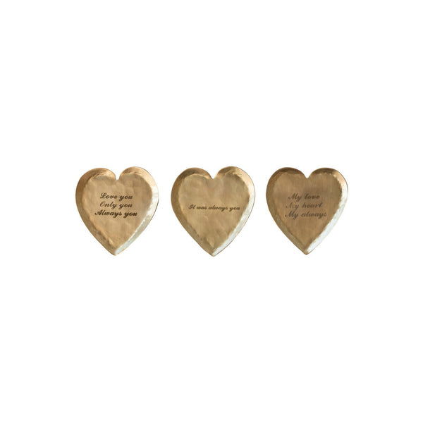 Hammered Brass Heart Shaped Dish with Saying, Assorted, 3.5 in.