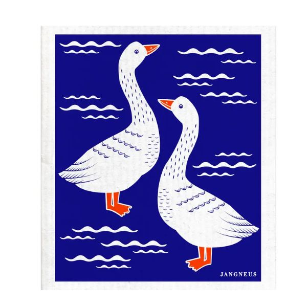 Swedish Dishcloth, Geese, Blue
