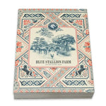 Blue Stallion Farm Lifestyle & Cookbook with elegant vintage farm illustration and decorative border, perfect for kitchen decor and entertaining, from Knotty and Board. 1