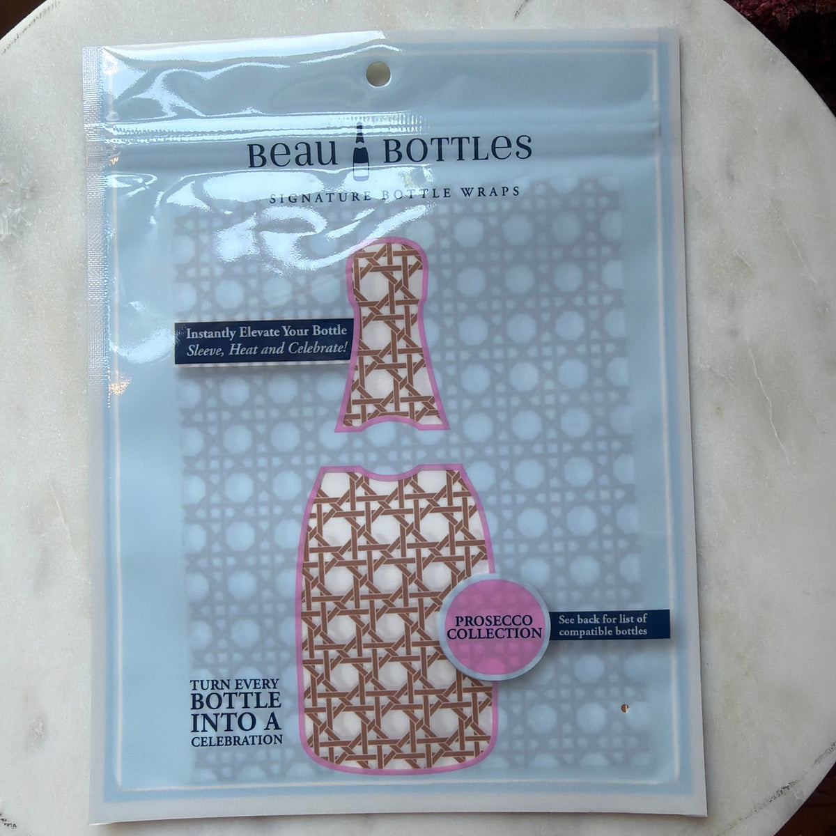 Beau Bottles Prosecco Collection, Brown and White Cane
