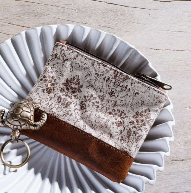 Brown Floral Canvas Zip Pouch 10