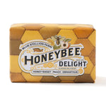 Blue Stallion Bar Soap, Honeybee Delight in honeycomb-patterned packaging featuring honey, peach, and osmanthus scents, perfect for artisanal gifts and charming decor by Knotty and Board. 1