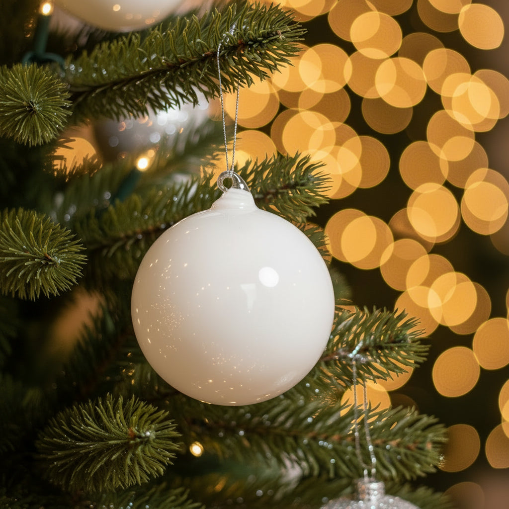 White Pearlescent Blown Glass Ornament, 4 in.