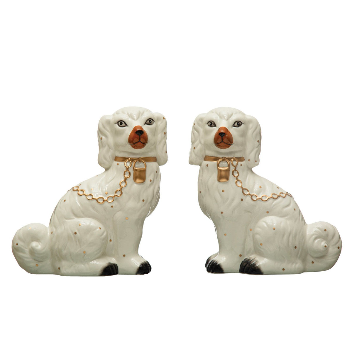 Pair of hand-painted dolomite vintage reproduction Staffordshire dogs, 4