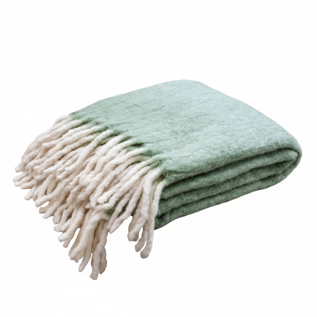 Green Wool Blend Throw 50 x 60