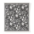 Reusable Dish Cloth, Black & White Gertrude County featuring intricate farm-inspired patterns with chickens, vegetables, and floral elements, perfect kitchen decor from Knotty and Board.