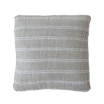 Hasselt Handwoven Linen Pillow, 20 X 20 in., featuring a soft striped pattern in neutral tones, perfect for adding cozy decor to any room, available from Knotty and Board. 1