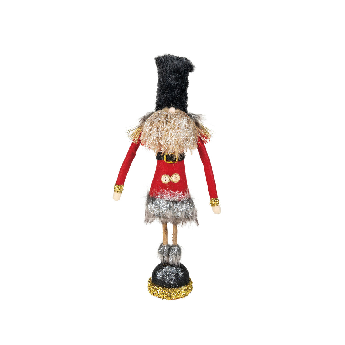 Fabric Soldier with Glitter, Faux Fur & Twig Legs, 13.75