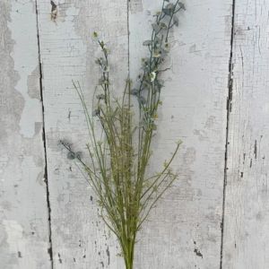 Wildflower Spray, 24 in., Carolina features delicate green stems and small white and bluish flowers, perfect for adding a natural touch to home decor from Knotty and Board. Every Room Needs A Little Knotty and Board.