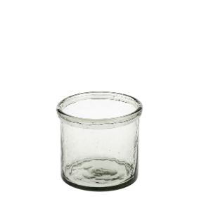 Clear textured glass candle holder with a hammered surface, designed for decorative use, called Hammered Glass Hurricane, Medium, 6.25 in., ideal for enhancing home decor and gifts.