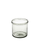 Clear textured glass candle holder with a hammered surface, designed for decorative use, called Hammered Glass Hurricane, Medium, 6.25 in., ideal for enhancing home decor and gifts. 1