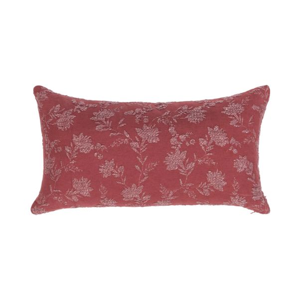 Rosecliff Pillow, Burgundy Red, 14 X 26 in. features a textured floral design on a deep red background, perfect for adding elegant decor to any living space with Knotty and Board.